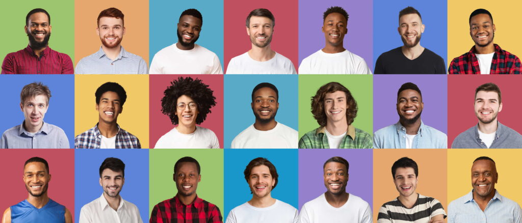 A collage of men with different face shapes and hairstyles.